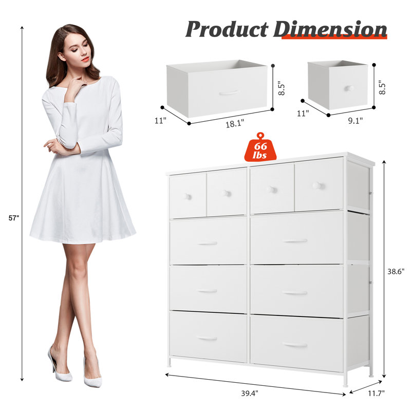 Commode double 10 tiroirs l 39,4 po, Blanc pur