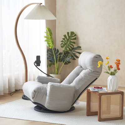 Swivel Lounge Chair – Metal Button-Tufted Upholstered Accent Chair with 360° Rotation + 3 Pillows for Living Room, Gray
