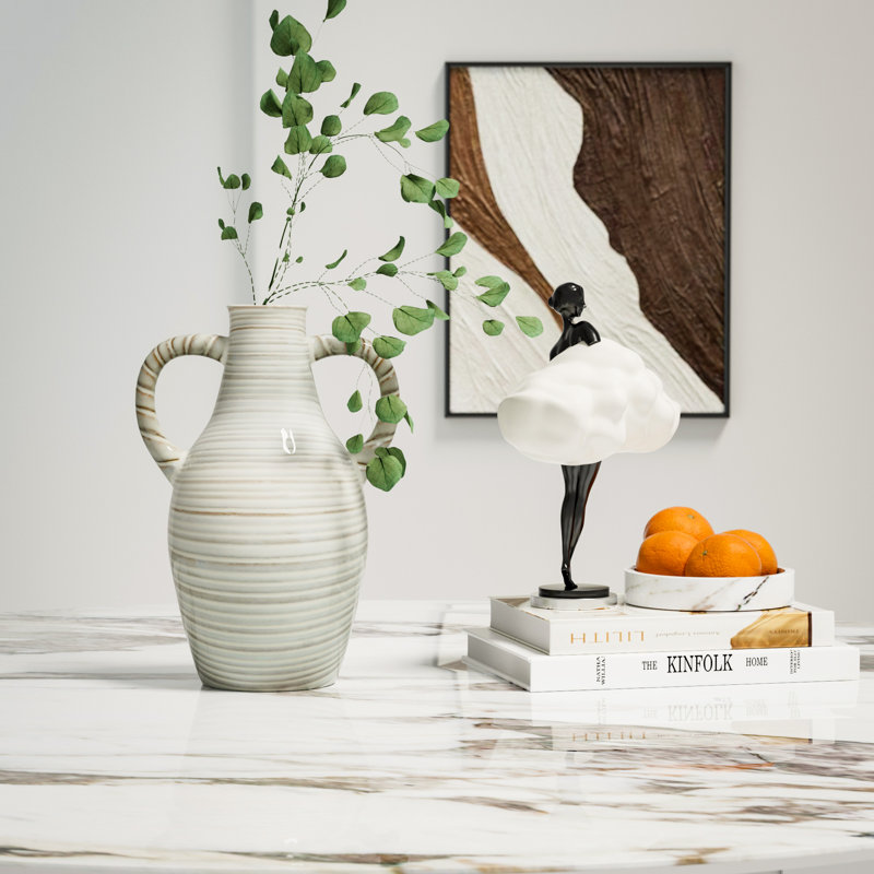 Vase de table à deux poignées en céramique pour décoration de maison et de bureau, sans fuite, motif tressé
