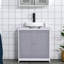 Armoire de rangement sous l'évier, avec cavité en forme de U. Blanc et gris. Offre un espace de rangement supplémentaire. Tablette réglable disponible. Fabrication robuste. 23,5 po x 11,52 po x 23,5 po. Peut contenir un meuble-lavabo de 22 lb