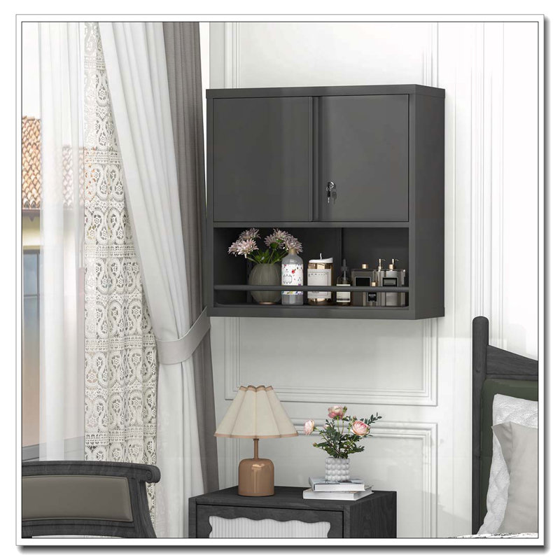 Armoire de rangement murale avec tablettes réglables, Noir