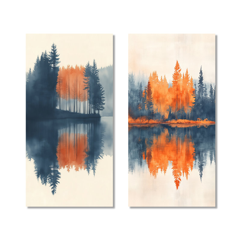 Lueur d'automne du lac III - Forêt lacustre (2 impressions encadrées), 40" H x 40" W, Wrapped Canvas