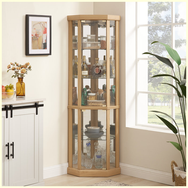 Vitrine de coin moderne pour le salon, Chêne clair