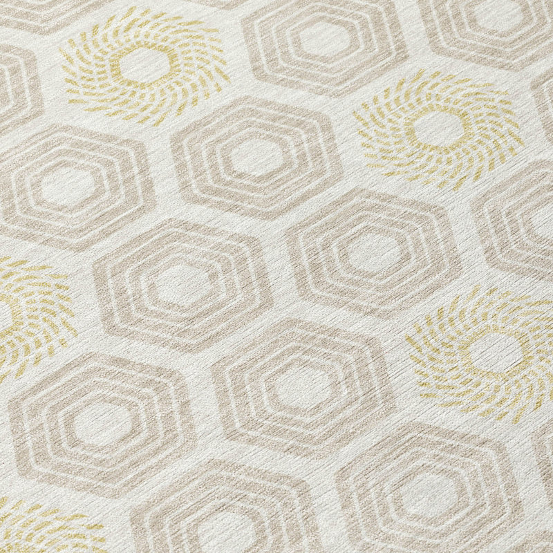 Machine Washable Indoor/Outdoor Chantille ACN2559 Geometric Rug, Round 8', Ivory