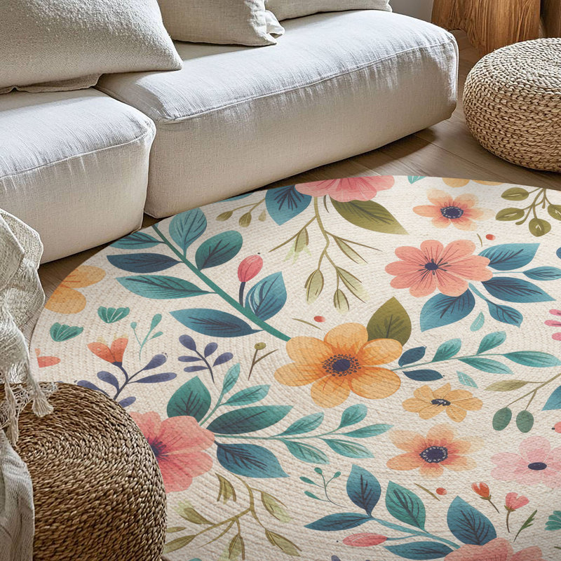 Tapis tressé Blossoming Spring Garden, Rond 5 pi