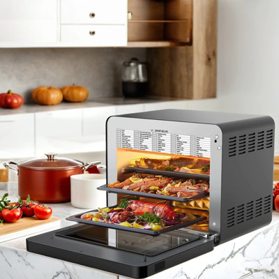 Chef Air Fryer 10QT Countertop Toaster Oven 4 Slice Toaster Air Fryer Oven Warm Broil Toast Bake Air Fry OilFree Black Stainless Steel
