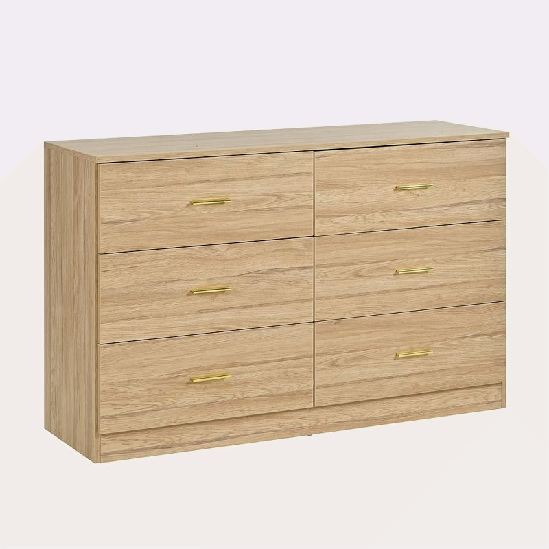 Commode moderne à 6 tiroirs pour la chambre à coucher - Vaste commode de rangement, robuste et sécuritaire, Naturel