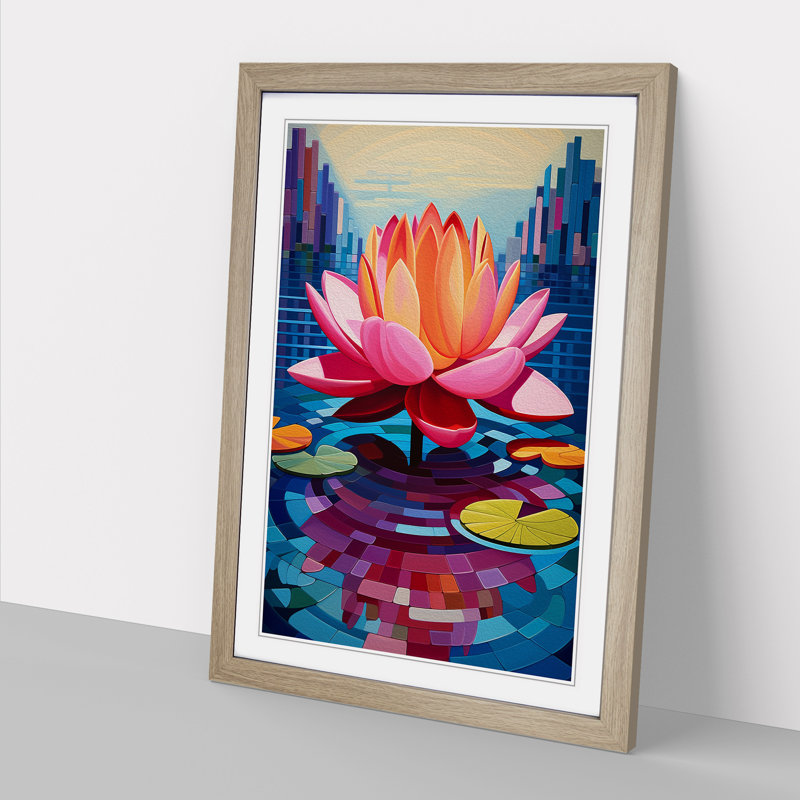 Water Lily Constructivism Art - Framed Print, 64cm H x 46cm W, Oak Framed