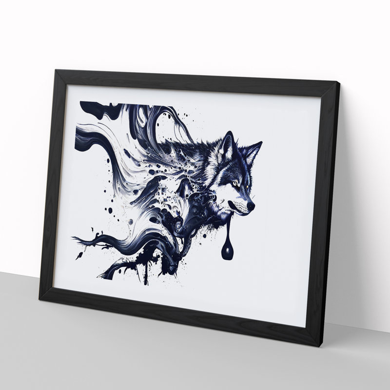 XH1022-6567X Paint Drip Wolf Abstract - Single Picture Frame Print, Black, 46cm H x 64cm W x 2cm D