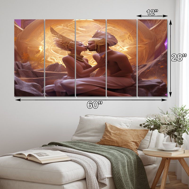 Divine Love Cosmic Lovers I - Couple Canvas Wall Art - 5 Equal Panels
