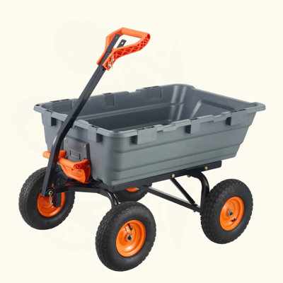 Chariot à benne basculante de jardin en poly avec chariot à benne en acier facile à assembler avec poignée convertible 2-en-1 6,48 pieds cubes Brouette utilitaire d'une capacité de 1200 lb