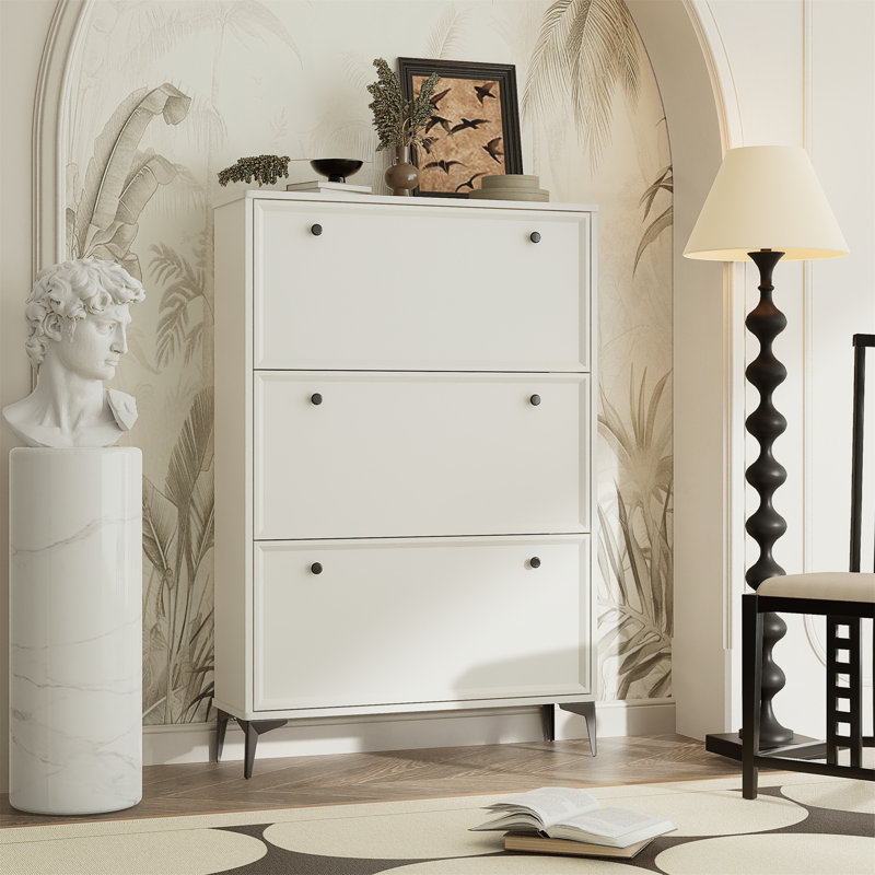 Armoire à chaussures blanche moderne et élégante avec 3 tiroirs rabattables