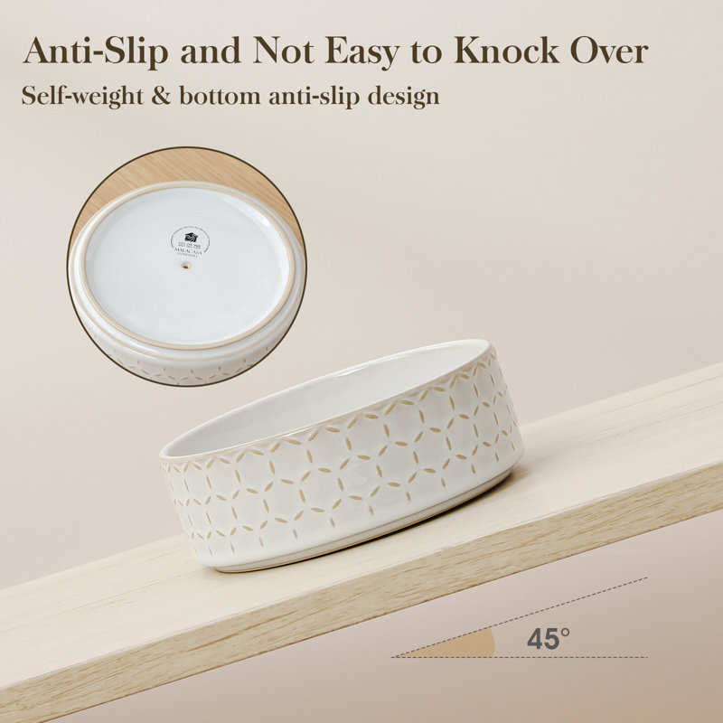 Hexagon Embossed Pattern Anti-skid Stoneware Dog Bowl, 480ml