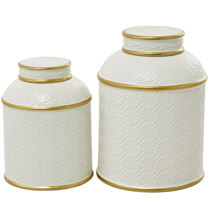 Ensemble de 2 pots en céramique blanche / dorée