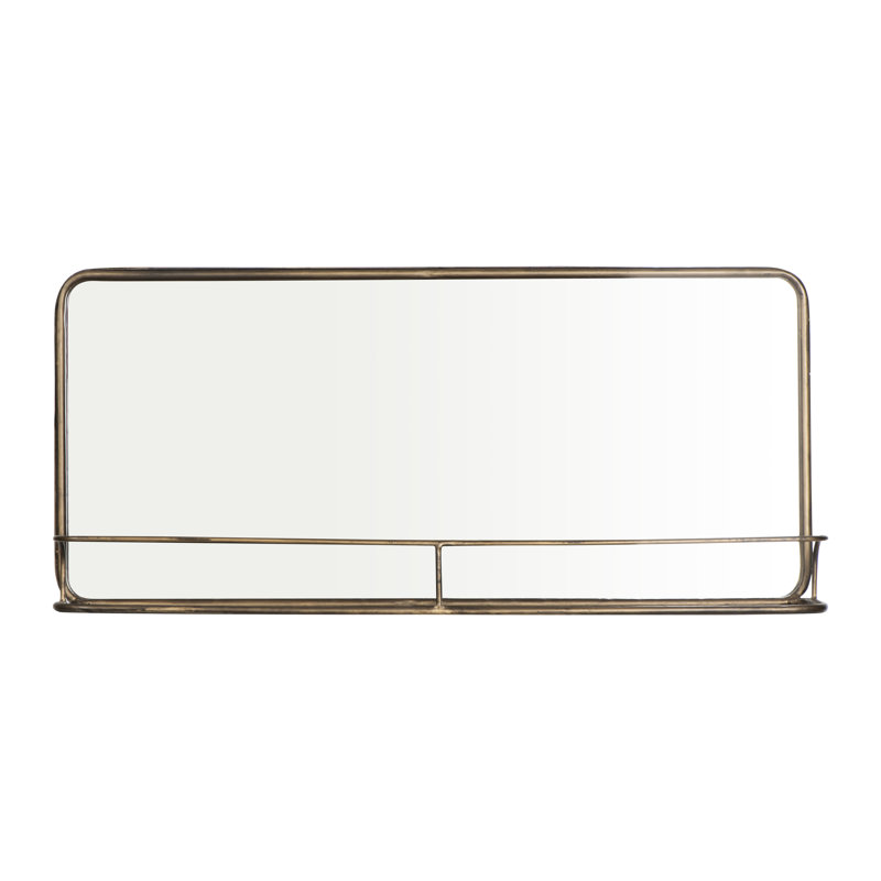 Metal Flat Wall Mirror with Shelves, 40.64cm H x 91.44cm W, Brass/Gold