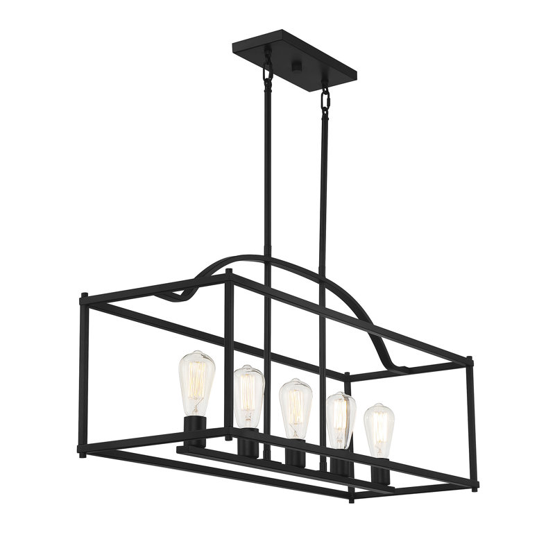 Hanne 5 - Light Kitchen Island Linear Pendant in Matte Black, Matte Black