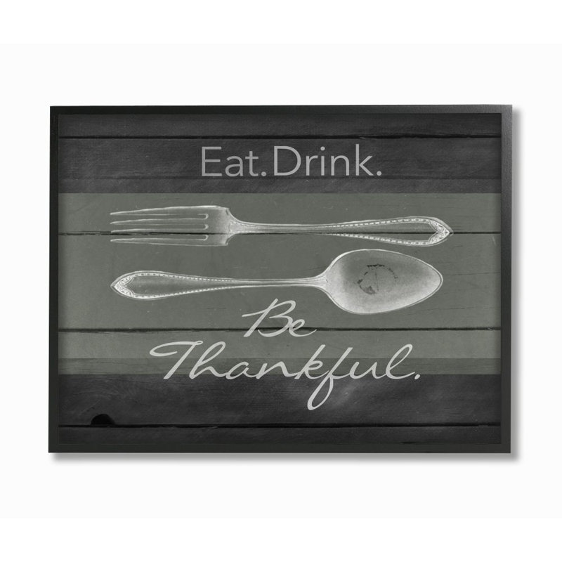 «Eat Drink Be Thankful Silverware Kitchen Wood Texture Word Design» par the Evening Evening Post - impression d'art graphique