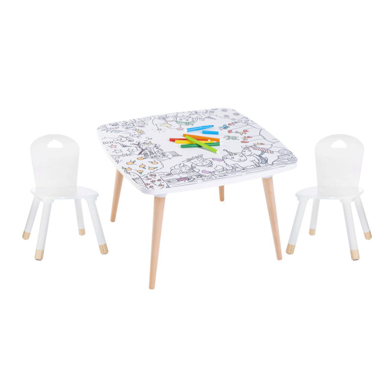 Armes Kids 3 Piece Square Play Or Activity Table and Chair Set