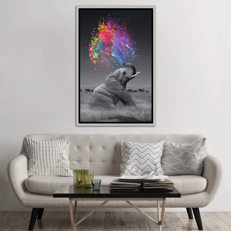 «Elephant - Color Explosion» par Soaring Anchor Designs - impression d'art graphique, H 60 po x l 40po x P 1,5 po