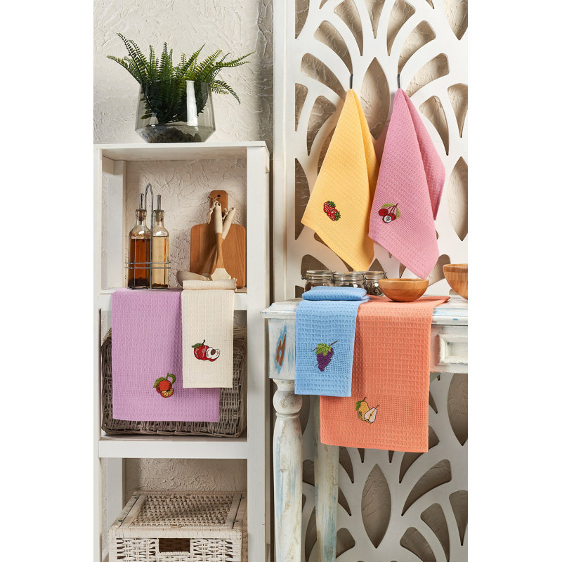 Premium Kitchen Towel Set (6 Pieces), 100% Cotton, 15.7 x 23.6 inches | Embroidered Design, Machine Washable at 86°F, Ironable | Soft, Absorbent, Perfect for Cooking & Dining | Durable & Stylish Home Essential