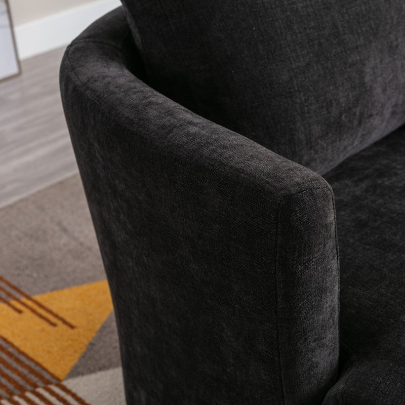 Yelina Polyester Slipcovered Swivel Barrel Chair, Black 100% Polyester