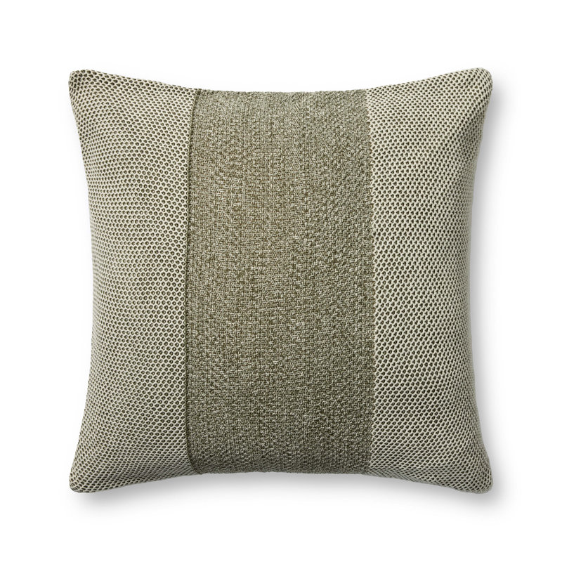 Cotton Throw Square Pillow Cover & Insert by Loloi, Ivory / Green