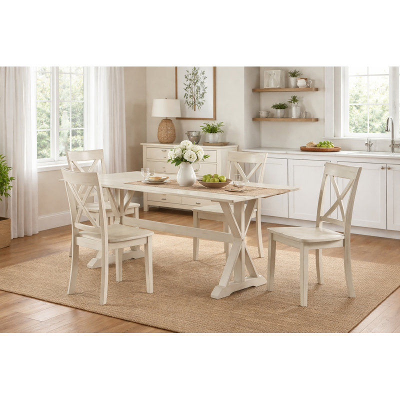 Williamsbridge Rubberwood Solid Wood Dining Set, 5 Piece