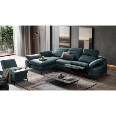 3 Seater Top Grain Leather Corner Sofa with Storage