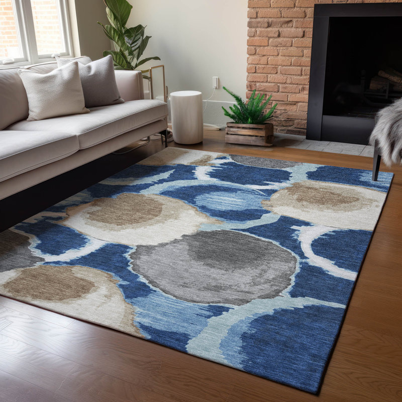 Washable Abstract Indoor / Outdoor Rug, Marine, 3 pi x 5 pi