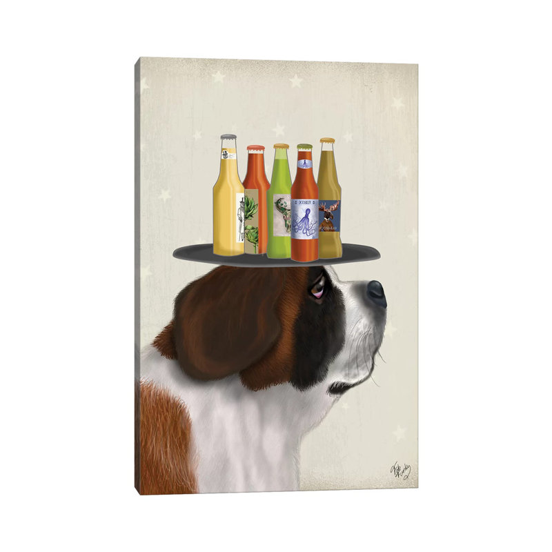 St Bernard Beer Lover by Fab Funky - Wrapped Canvas Gallery-Wrapped Canvas Giclée, 101.6 cm H x 66.04 cm W x 3.175 cm D