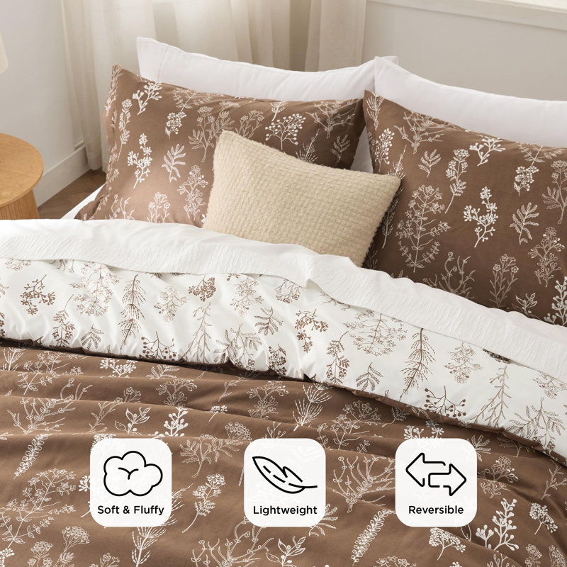Ensemble d'édredon de literie pour grand lit - 3 pièces de literie à motif floral kaki, édredon doux réversible avec 2 taies décoratives, parfait pour un rafraîchissement printanier et un décor de chambre confortable