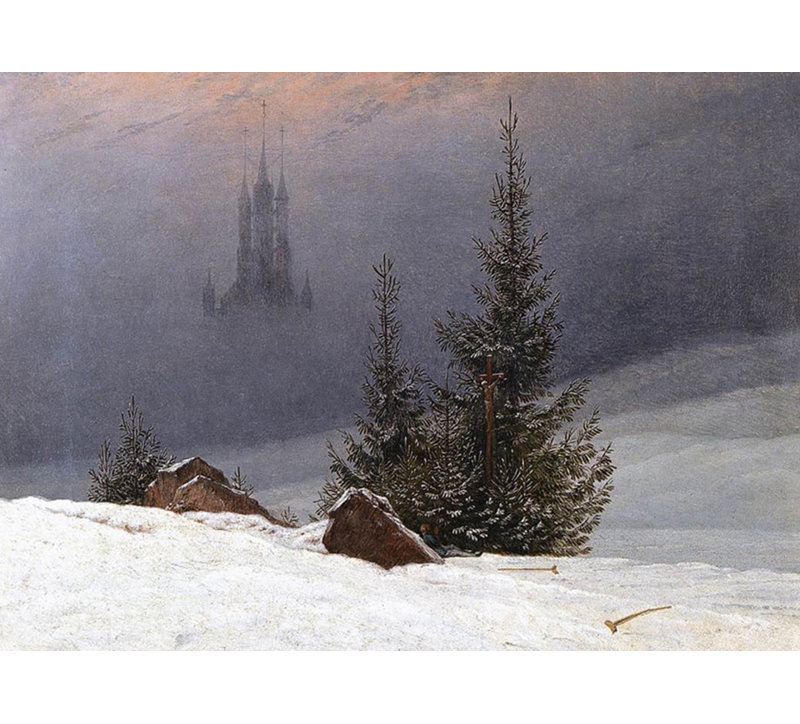 Paysage d'hiver avec une église, H 17 po x l 24 po