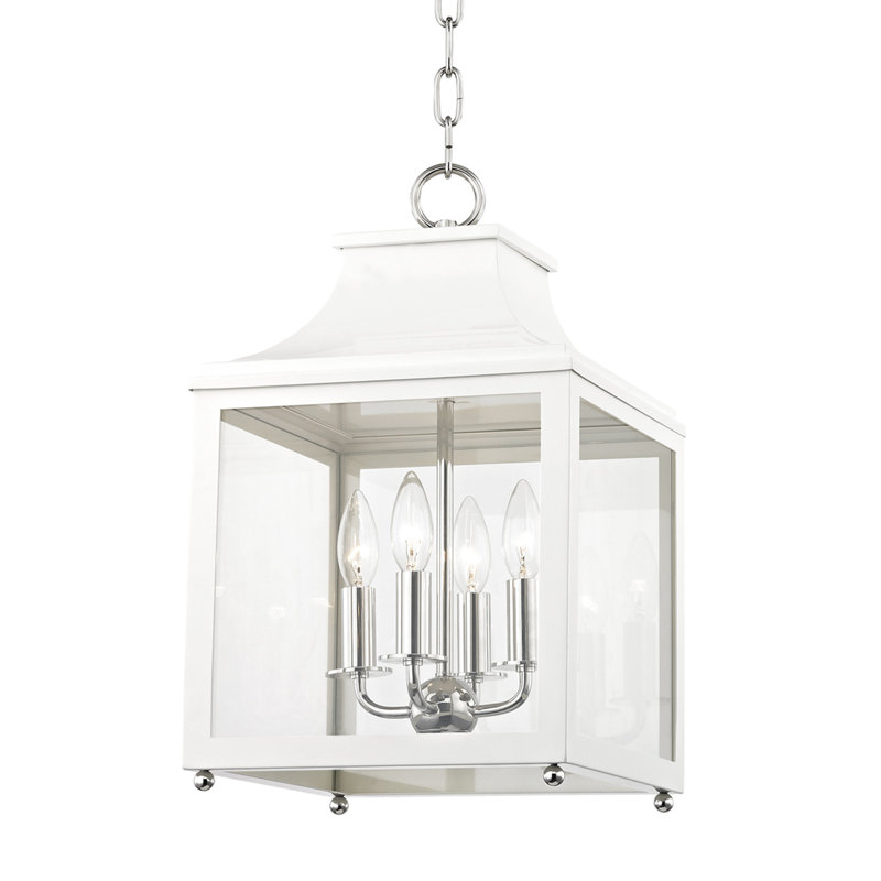 Luminaire suspendu 4 lumières Leigh, 18.63" H x 11.5" lx 11.5" d, Nickel poli, blanc