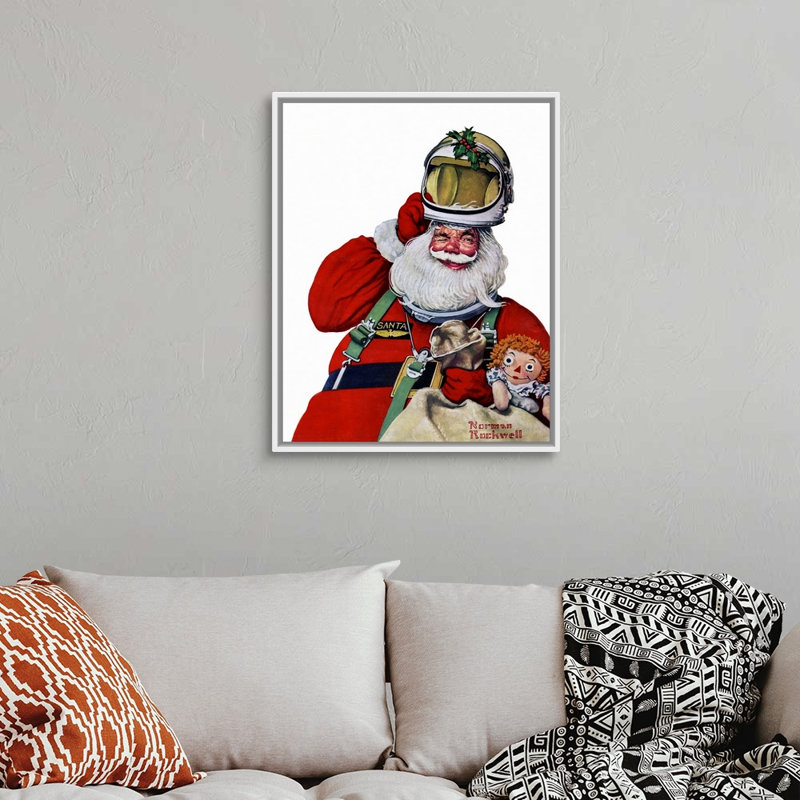 Space Space Santa, art mural sur toile, H 32 po x l 26 po x P 1,75 po, Cadre flottant blanc