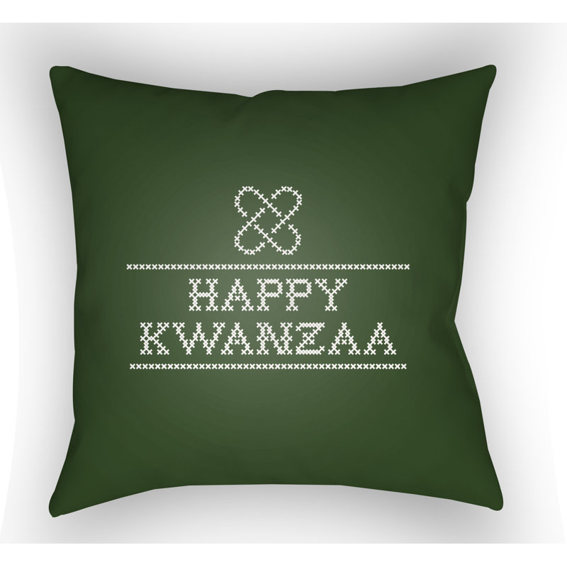 Happy Kwanzaa Indoor/Outdoor Throw Pillow, 20" H x 20" W x 4" D, Green