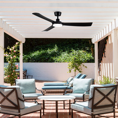 Ventilateur de plafond d'extérieur imperméable 56 po IP66, moteur à courant continu silencieux réversible à 6 vitesses, 3 pales en ABS, télécommande et contrôle mural pour pavillon de jardin, véranda de patio.