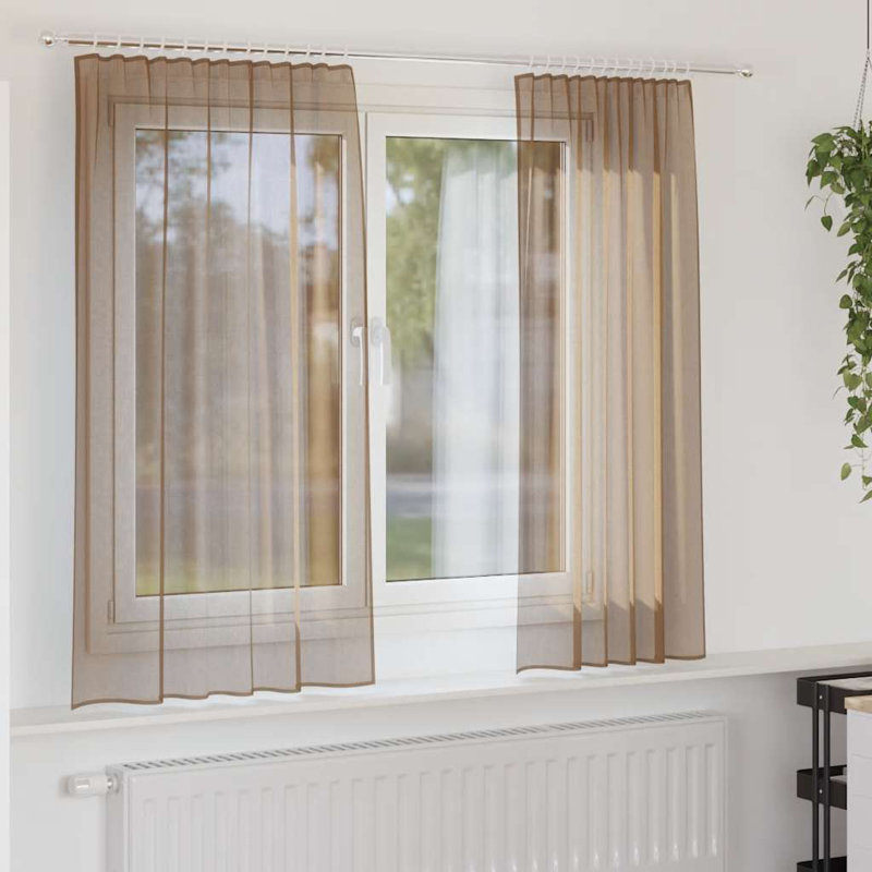 Semi Sheer Curtain Pair, 140cm Width x 140cm Drop, Light Brown