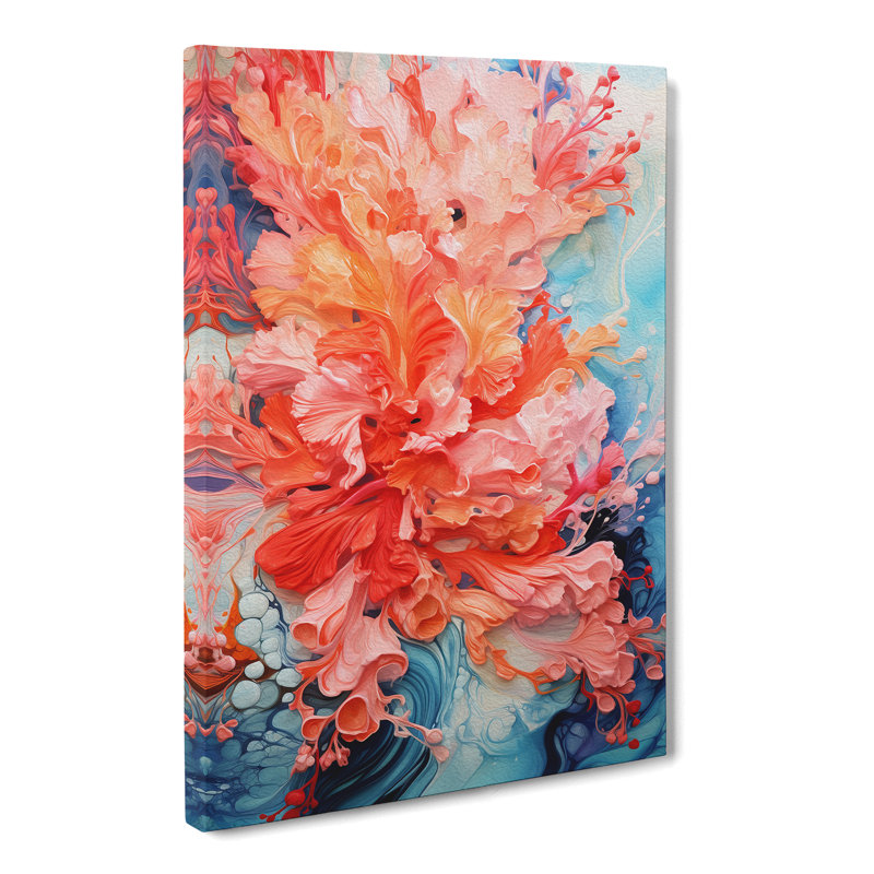 Coral Action Painting Art - Wrapped Canvas, 76cm H x 50cm W x 3cm D