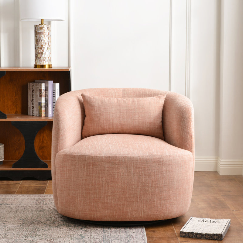 Fauteuil demi-tonneau pivotant tissé en lin texturé Jaydin Coral, Lin corail