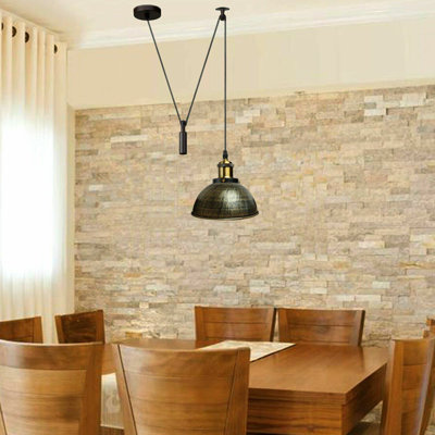 Borough Wharf Industrial Pulley Pendant Light – Adjustable E27 Ceiling Hanging Lamp with Retro Metal Dome Shade for Kitchen & Living Spaces