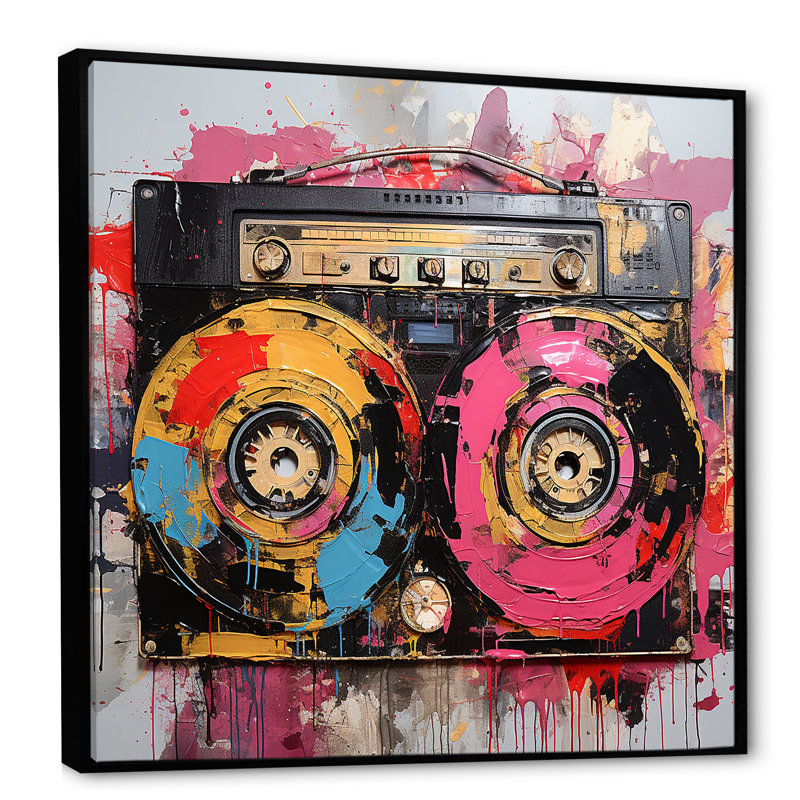 Abstract Rhythms Jukebox 2 - Jukeboxes, art mural, Cadre flottant noir, H 16 po x l 16 po x P 1 po