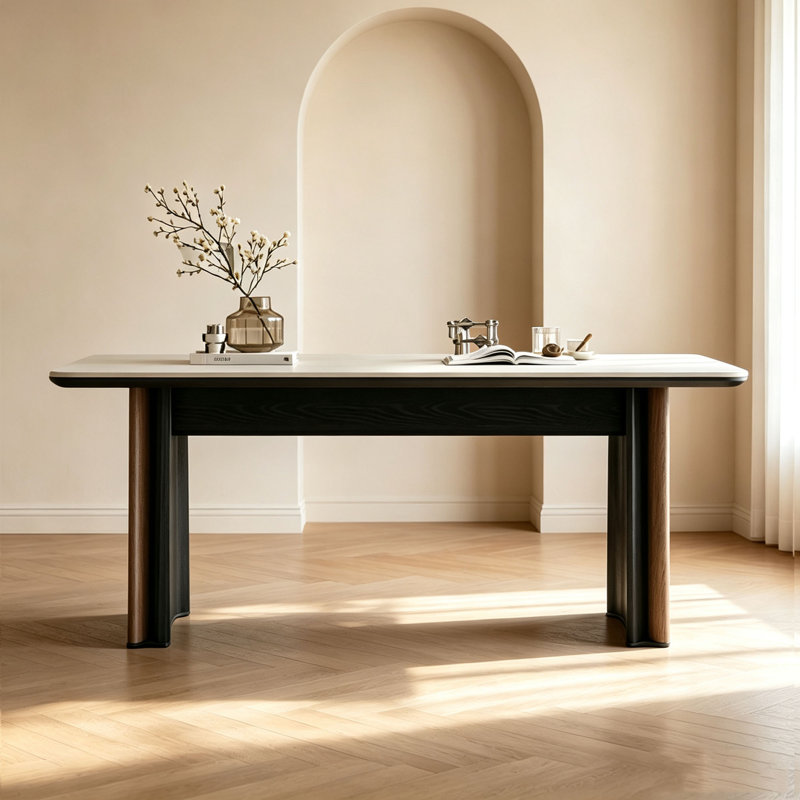 Table en pierre frittée de style milieu du siècle, H 29,5 po x l 63 po x P 31,5 po