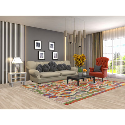 Tapis géométrique en laine Kilim 7 x 7