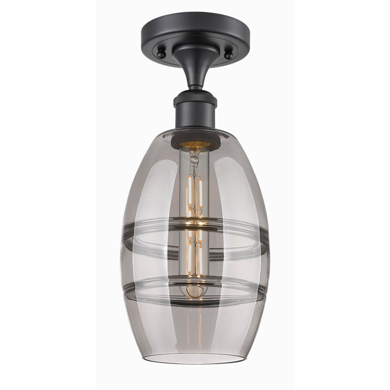 Plafonnier semi-encastré 1 lumière Ballston - Abiagael, Gris fumée clair, H 9,38 po x l 5,88 po x P 5,88 po, Noir mat
