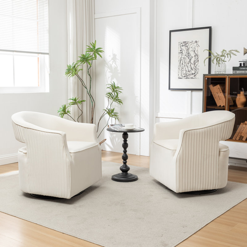 Fumiyo Velvet Swivel Barrel Chair, Beige
