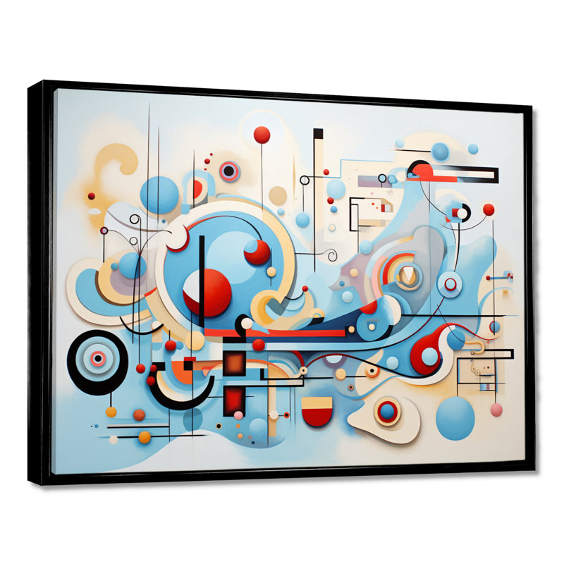 Mid-Century Symphony Blue Jazz I - décoration murale géométrique, 12" H x 20" W x 1" D, Black Floater Framed Canvas