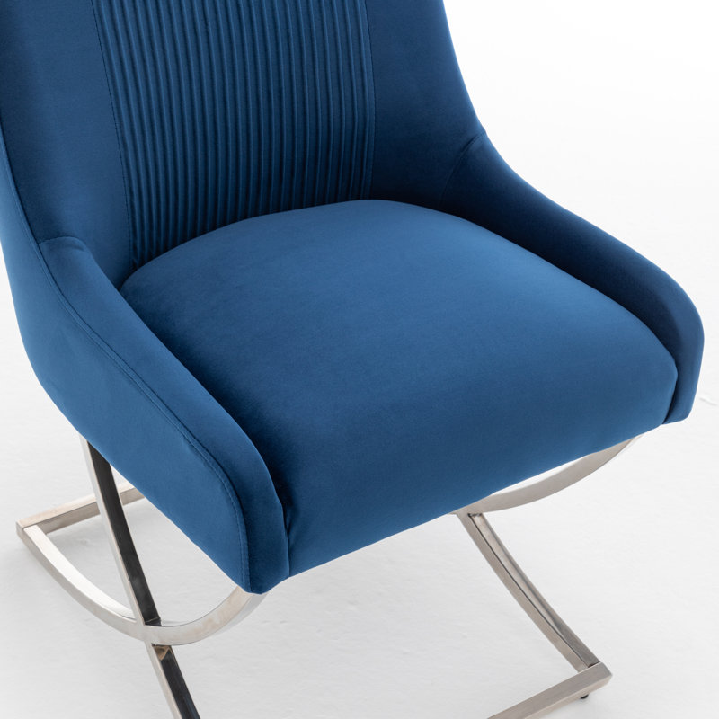 Chaise d'appoint rembourrée en velours Elian, Marine, 6