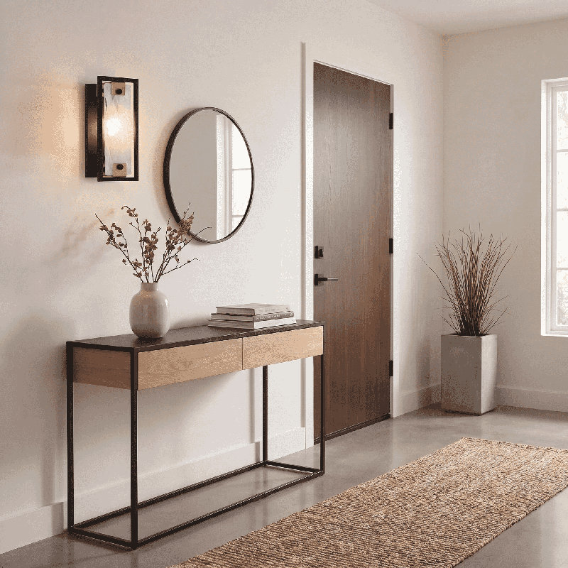  Applique murale 1 lumière Hayward en noir mat avec accents laiton chaud
