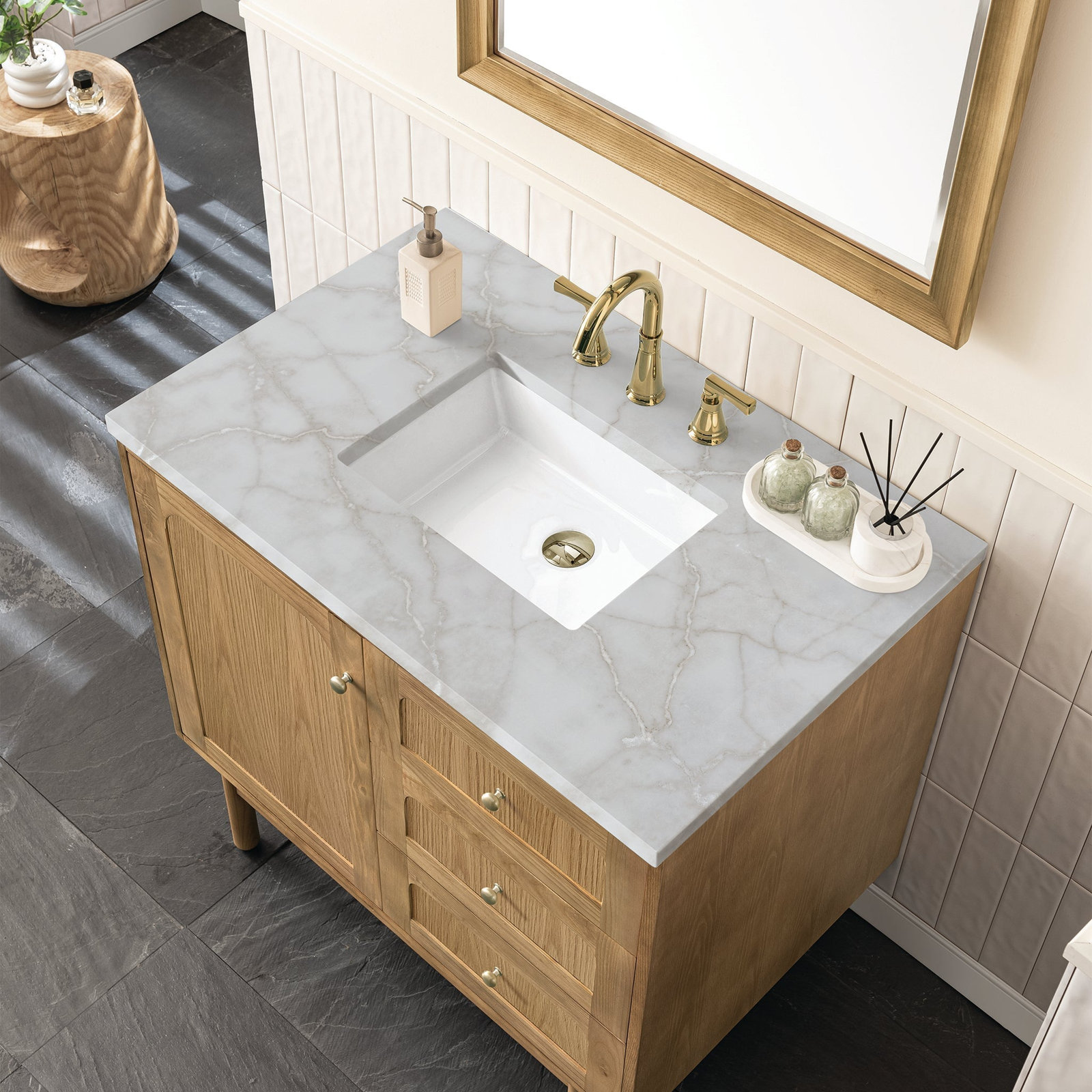 Laurent 36'' W Single Vanity, Victorian Silver, 8" Widespread, Light Natural Oak