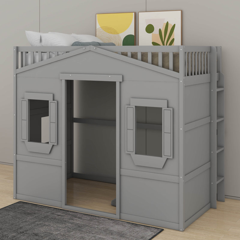 Lit mezzanine simple avec échelle, Gris